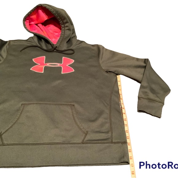 Women’s L Under Armour Hooded Sweatshirt Grey Pink.  Dark Gray with Pink symbol - Picture 2 of 7